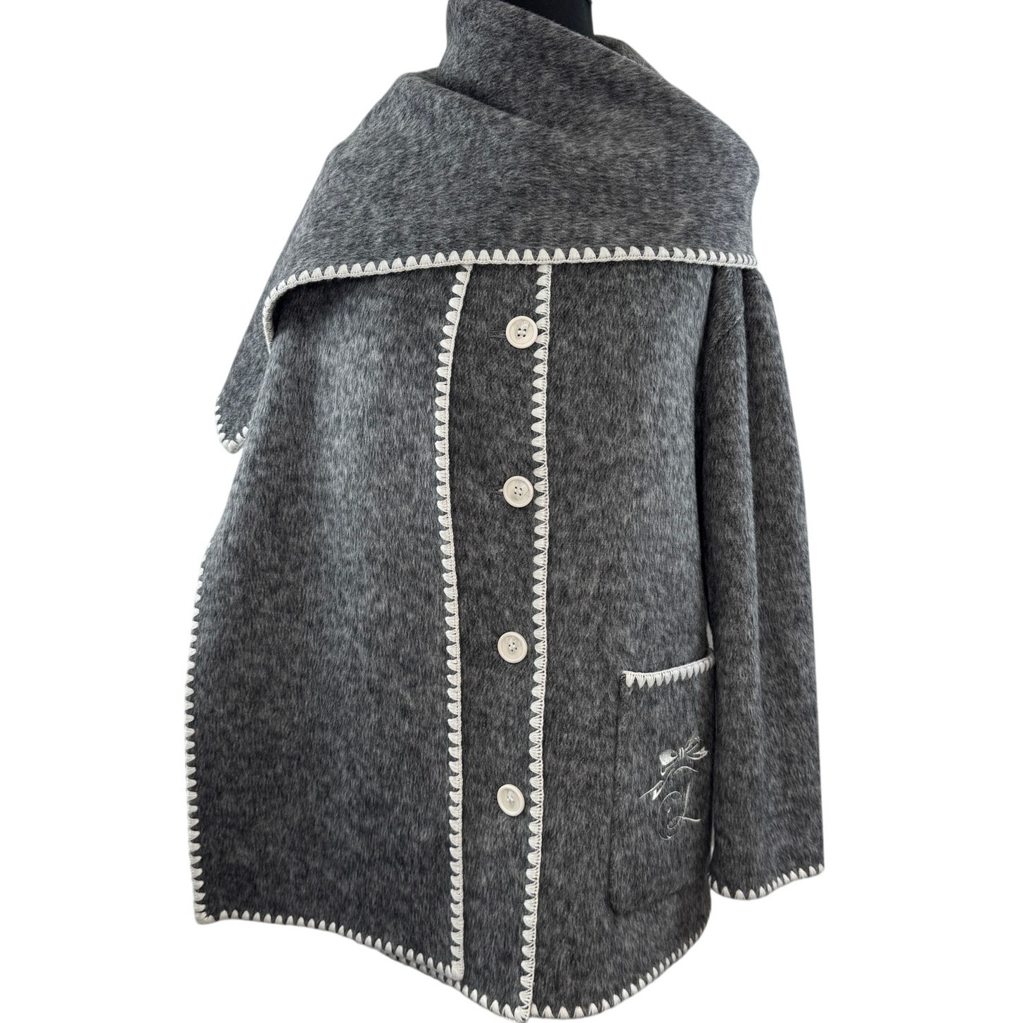 Lily Gray Boucl Wool Anti-Static Double-Faced Coat Wrap Scarf Size M Medium — image 2 of 8